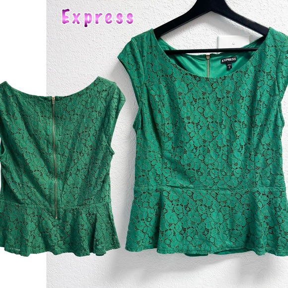 Express Tops - Express Green Lace Scoop Necl Cap Sleeve Popplin Top M
